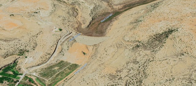 The first dam to collapse, the Abu Mansour. Image: Google Earth.