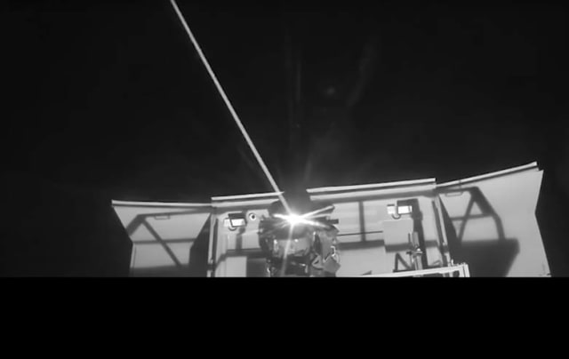 Israel’s Iron Beam laser weapon in action. Image from video by the Wall Street Journal. See video on YouTube.
