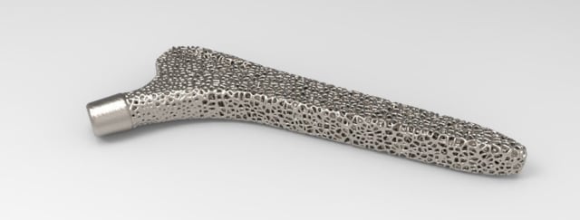 Can your lightweighting app duplicate natural bone formation? An AM optimized hip implant stem designed in Ti-6Al-4V. It was the winner of the 2020 Additive World student category DfAM challenge. (Picture courtesy of nTopology.)