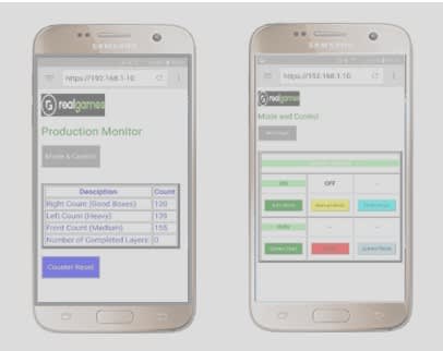 Using a simple phone app to control the system. Since real hardware is simulated, there is virtually no difference between the simulated environment and equipment on an actual factory floor.
