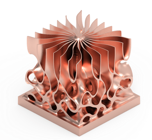 Can your topology optimization do that? A passive heat sink in copper. (Picture courtesy of nTopology.)